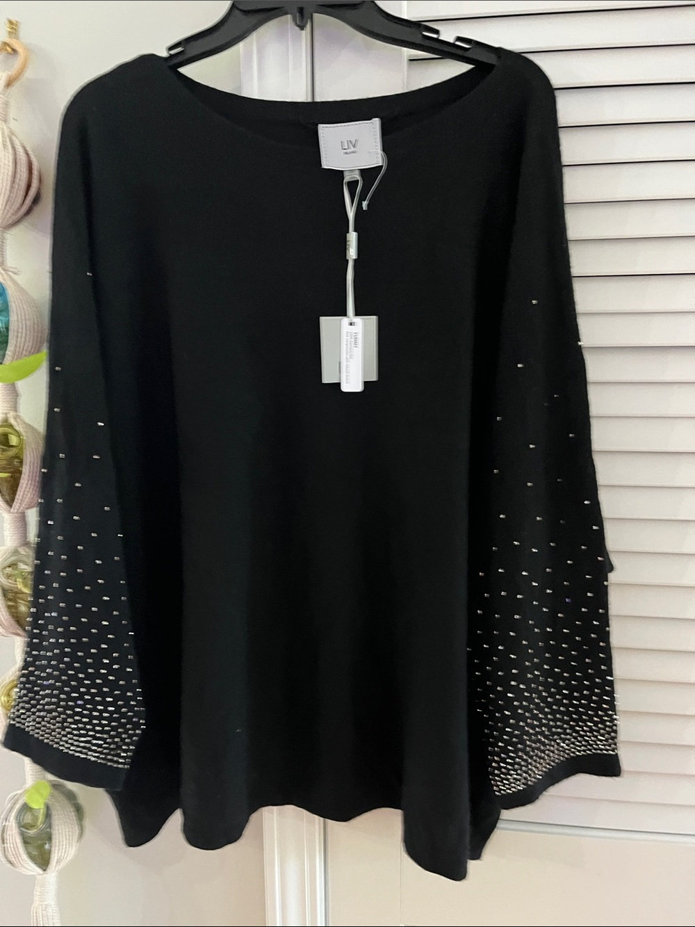 Milano Black Crewneck Sweater with Silver Studded Sleeves